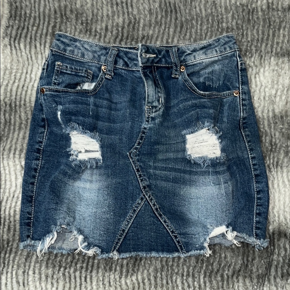 Blue mini pencil skirt with asymmetrical style for casual night out